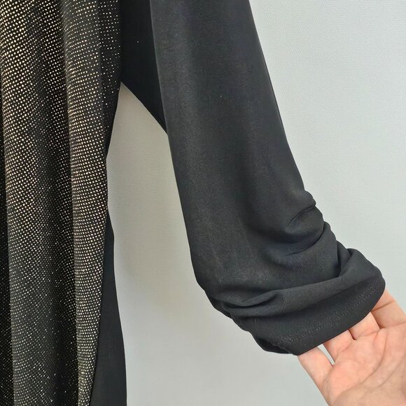 Notations Woman Top 3X Black Gold Sparkle 3/4 Sleeve Keyhole Neck Rhinestone - Picture 4 of 12